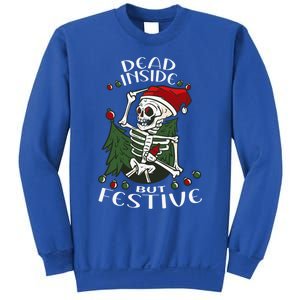 Dead Inside But Festive Drunk Christmas Skeleton Santa Funny Gift Sweatshirt