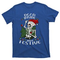 Dead Inside But Festive Drunk Christmas Skeleton Santa Funny Gift T-Shirt