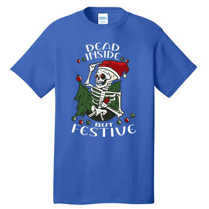 Dead Inside But Festive Drunk Christmas Skeleton Santa Funny Gift Tall T-Shirt