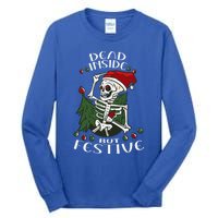 Dead Inside But Festive Drunk Christmas Skeleton Santa Funny Gift Tall Long Sleeve T-Shirt