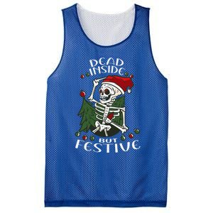 Dead Inside But Festive Drunk Christmas Skeleton Santa Funny Gift Mesh Reversible Basketball Jersey Tank