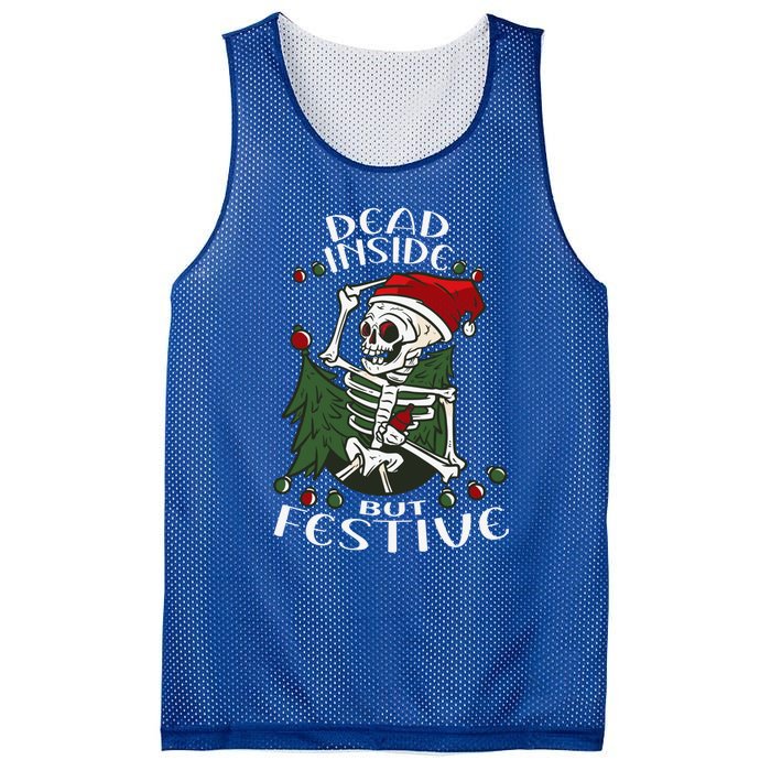 Dead Inside But Festive Drunk Christmas Skeleton Santa Funny Gift Mesh Reversible Basketball Jersey Tank