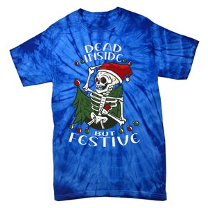 Dead Inside But Festive Drunk Christmas Skeleton Santa Funny Gift Tie-Dye T-Shirt