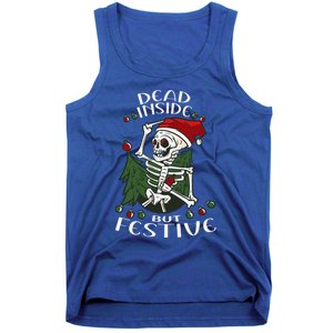 Dead Inside But Festive Drunk Christmas Skeleton Santa Funny Gift Tank Top