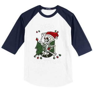 Dead Inside But Festive Drunk Christmas Skeleton Santa Funny Gift Baseball Sleeve Shirt