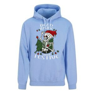 Dead Inside But Festive Drunk Christmas Skeleton Santa Funny Gift Unisex Surf Hoodie