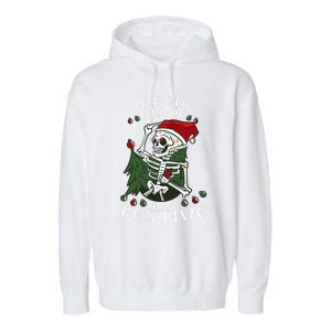 Dead Inside But Festive Drunk Christmas Skeleton Santa Funny Gift Garment-Dyed Fleece Hoodie