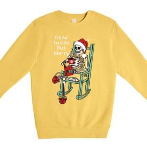 Dead Inside But Merry Funny Skeleton Coffee Christmas Gift Premium Crewneck Sweatshirt