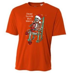 Dead Inside But Merry Funny Skeleton Coffee Christmas Gift Cooling Performance Crew T-Shirt