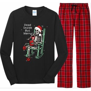 Dead Inside But Merry Funny Skeleton Coffee Christmas Gift Long Sleeve Pajama Set