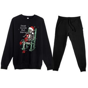 Dead Inside But Merry Funny Skeleton Coffee Christmas Gift Premium Crewneck Sweatsuit Set