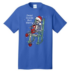 Dead Inside But Merry Funny Skeleton Coffee Christmas Gift Tall T-Shirt