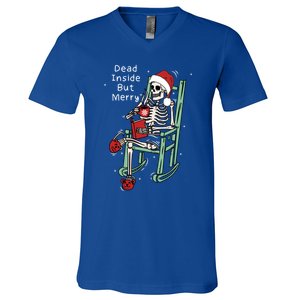 Dead Inside But Merry Funny Skeleton Coffee Christmas Gift V-Neck T-Shirt