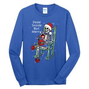 Dead Inside But Merry Funny Skeleton Coffee Christmas Gift Tall Long Sleeve T-Shirt