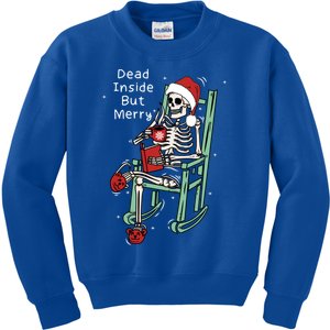 Dead Inside But Merry Funny Skeleton Coffee Christmas Gift Kids Sweatshirt