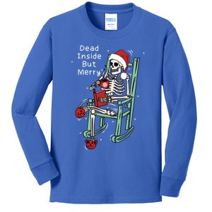 Dead Inside But Merry Funny Skeleton Coffee Christmas Gift Kids Long Sleeve Shirt