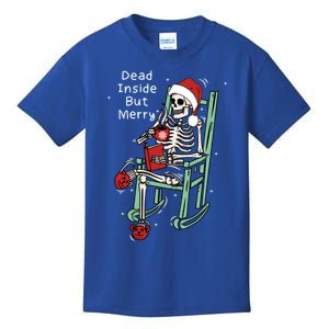 Dead Inside But Merry Funny Skeleton Coffee Christmas Gift Kids T-Shirt