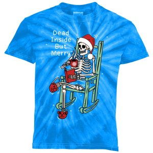 Dead Inside But Merry Funny Skeleton Coffee Christmas Gift Kids Tie-Dye T-Shirt