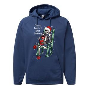 Dead Inside But Merry Funny Skeleton Coffee Christmas Gift Performance Fleece Hoodie