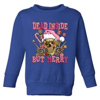 Dead Inside But Merry Pink Christmas Skeleton Santa Hat Gift Toddler Sweatshirt