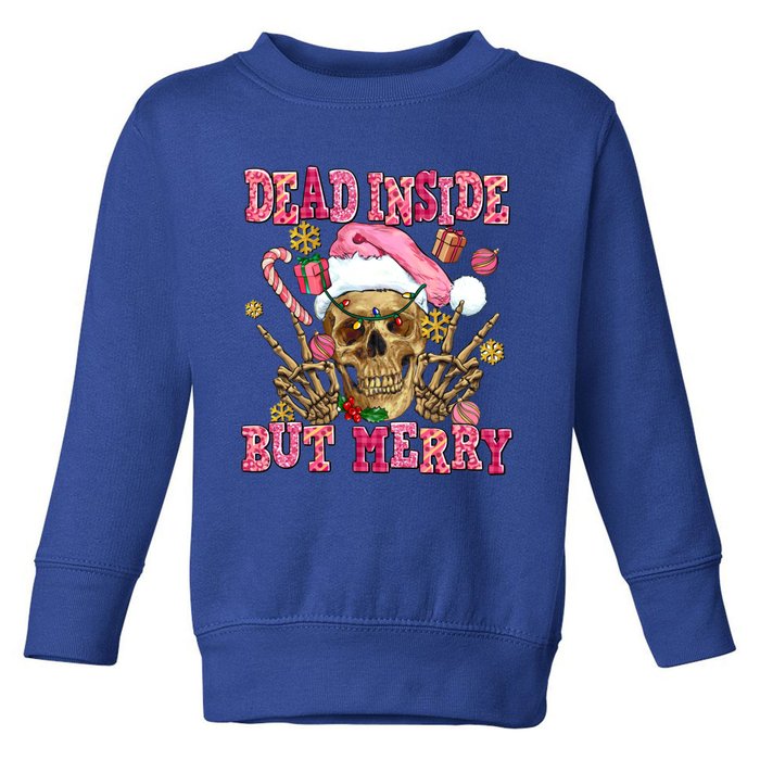 Dead Inside But Merry Pink Christmas Skeleton Santa Hat Gift Toddler Sweatshirt