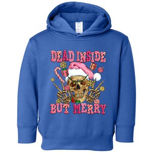 Dead Inside But Merry Pink Christmas Skeleton Santa Hat Gift Toddler Hoodie