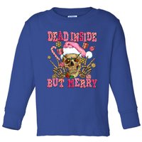 Dead Inside But Merry Pink Christmas Skeleton Santa Hat Gift Toddler Long Sleeve Shirt