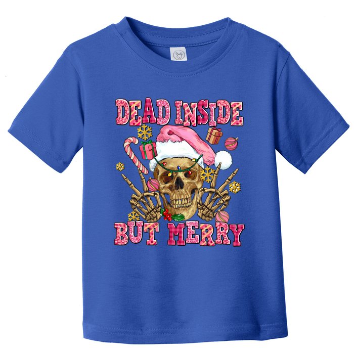 Dead Inside But Merry Pink Christmas Skeleton Santa Hat Gift Toddler T-Shirt