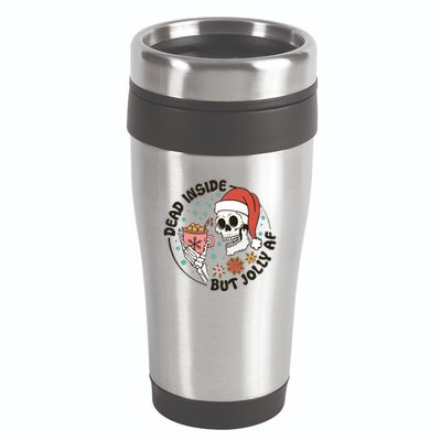 Dead Inside But Jolly Af Skeleton Xmas Santa Skull 16oz Travel Tumbler