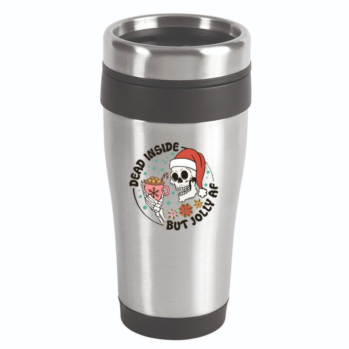 Dead Inside But Jolly Af Skeleton Xmas Santa Skull 16oz Travel Tumbler