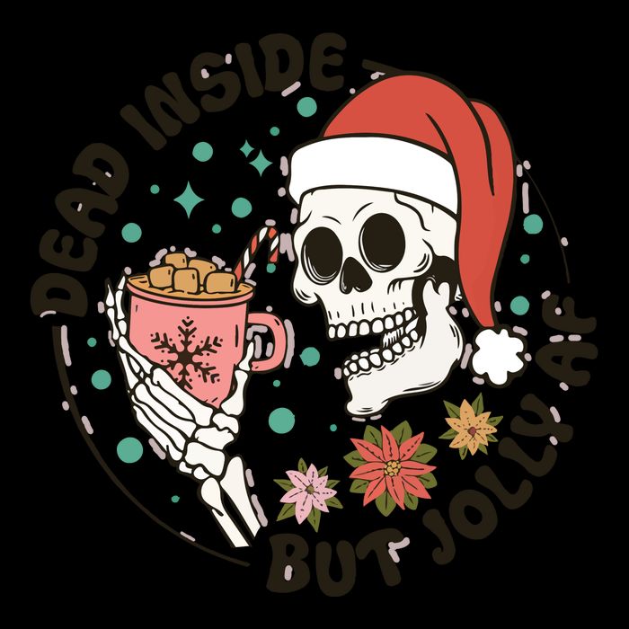 Dead Inside But Jolly Af Skeleton Xmas Santa Skull 16oz Travel Tumbler
