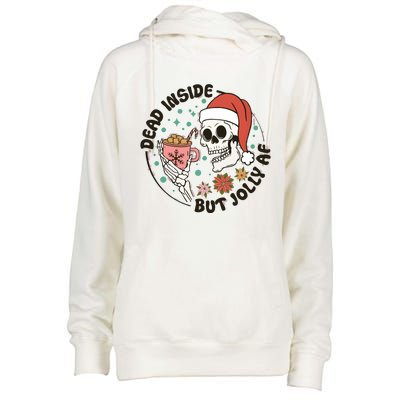 Dead Inside But Jolly Af Skeleton Xmas Santa Skull Womens Funnel Neck Pullover Hood