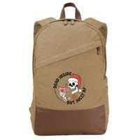 Dead Inside But Jolly Af Skeleton Xmas Santa Skull Cotton Canvas Backpack