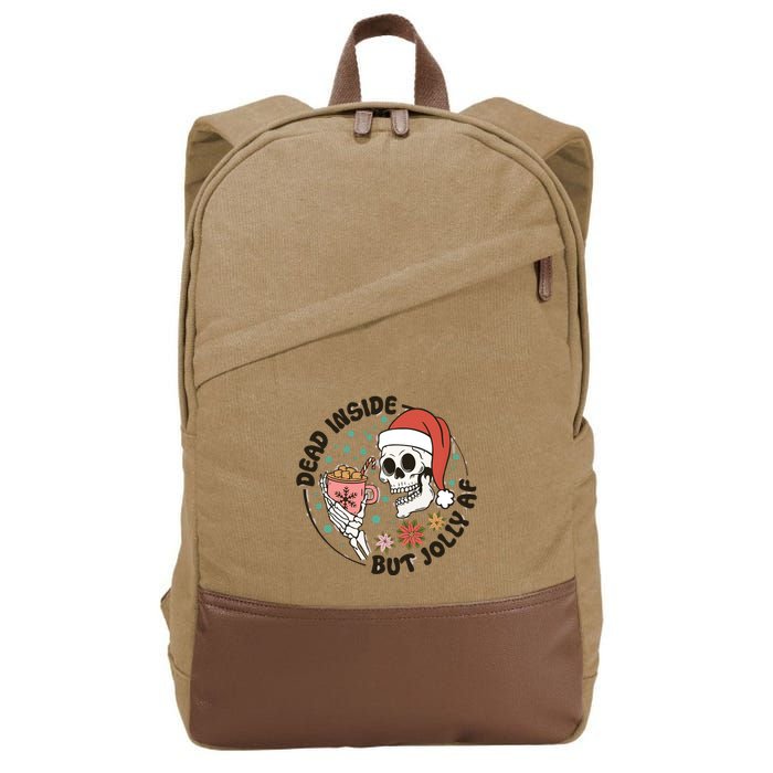 Dead Inside But Jolly Af Skeleton Xmas Santa Skull Cotton Canvas Backpack