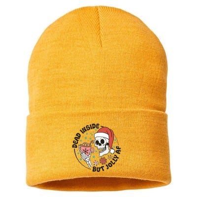 Dead Inside But Jolly Af Skeleton Xmas Santa Skull Sustainable Knit Beanie