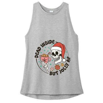 Dead Inside But Jolly Af Skeleton Xmas Santa Skull Ladies PosiCharge Tri-Blend Wicking Tank