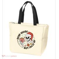 Dead Inside But Jolly Af Skeleton Xmas Santa Skull Zip Tote Bag