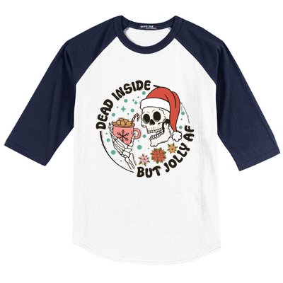 Dead Inside But Jolly Af Skeleton Xmas Santa Skull Baseball Sleeve Shirt