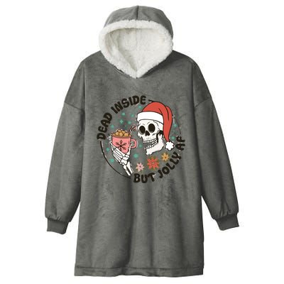 Dead Inside But Jolly Af Skeleton Xmas Santa Skull Hooded Wearable Blanket