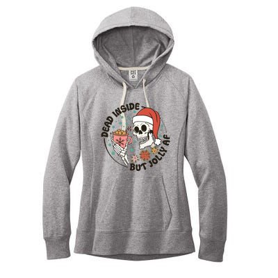 Dead Inside But Jolly Af Skeleton Xmas Santa Skull Women's Fleece Hoodie