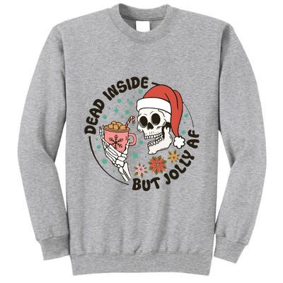 Dead Inside But Jolly Af Skeleton Xmas Santa Skull Tall Sweatshirt