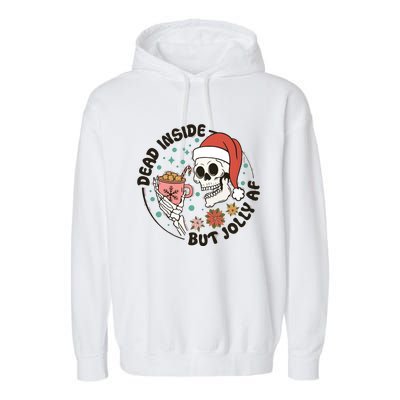 Dead Inside But Jolly Af Skeleton Xmas Santa Skull Garment-Dyed Fleece Hoodie