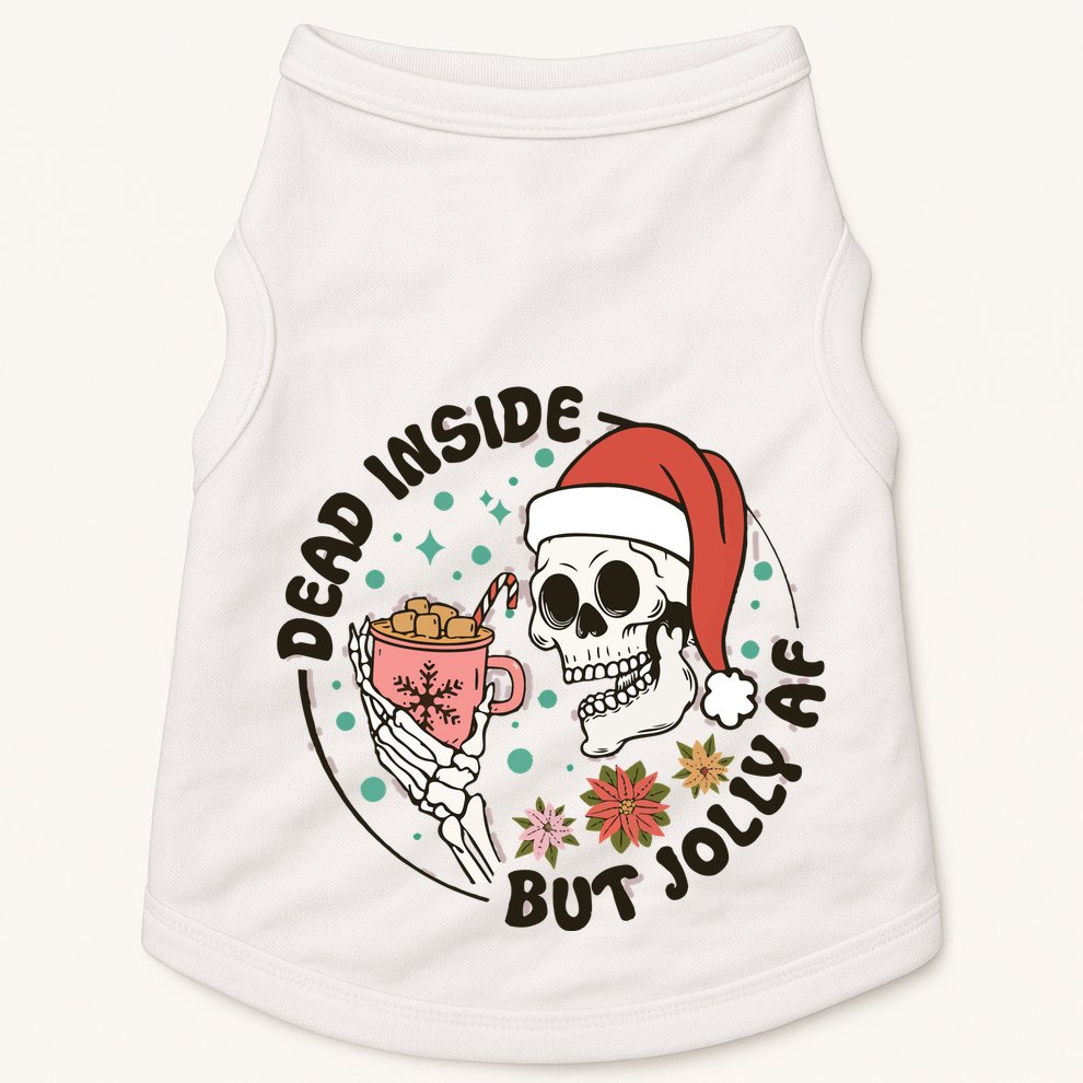 Dead Inside But Jolly Af Skeleton Xmas Santa Skull Doggie Tank