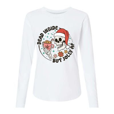 Dead Inside But Jolly Af Skeleton Xmas Santa Skull Womens Cotton Relaxed Long Sleeve T-Shirt