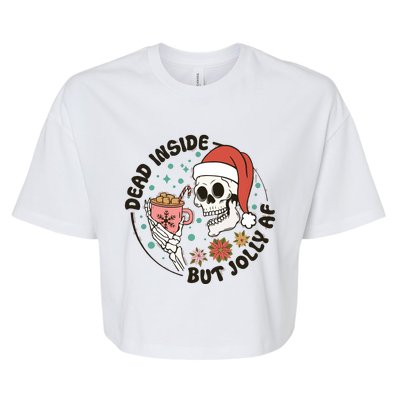 Dead Inside But Jolly Af Skeleton Xmas Santa Skull Bella+Canvas Jersey Crop Tee