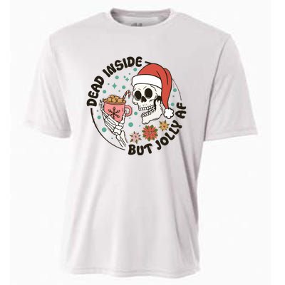 Dead Inside But Jolly Af Skeleton Xmas Santa Skull Cooling Performance Crew T-Shirt