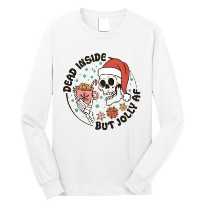 Dead Inside But Jolly Af Skeleton Xmas Santa Skull Long Sleeve Shirt