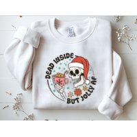 Dead Inside But Jolly Af Skeleton Xmas Santa Skull Sweatshirt