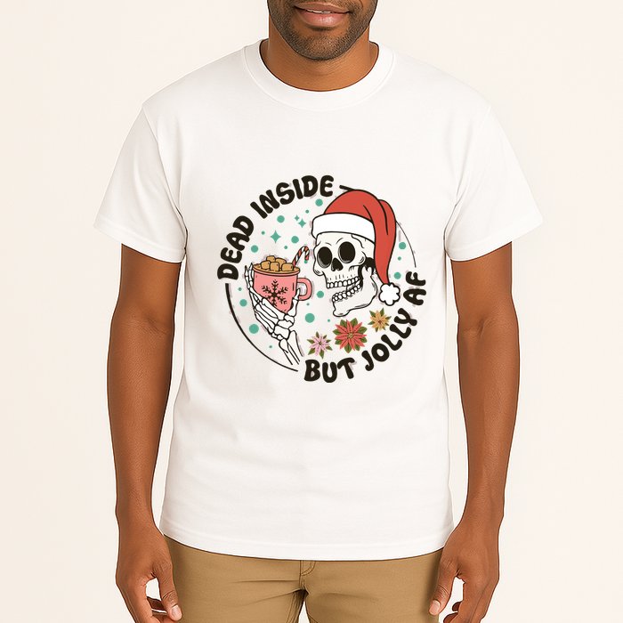 Dead Inside But Jolly Af Skeleton Xmas Santa Skull Tall T-Shirt