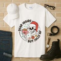 Dead Inside But Jolly Af Skeleton Xmas Santa Skull Tall T-Shirt
